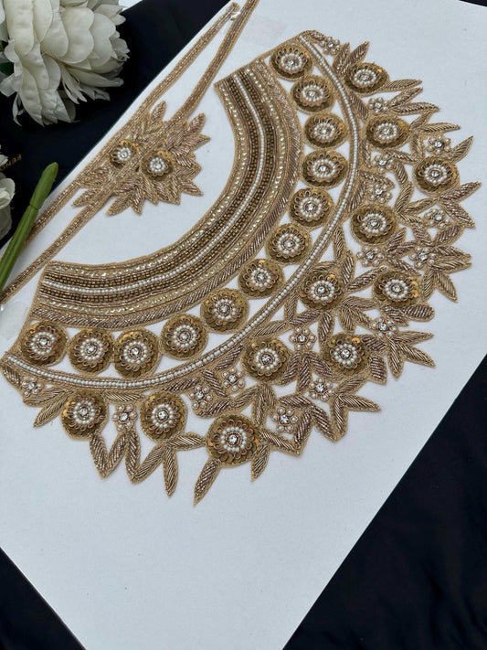 Hand Embroidered Sabyasachi Gold Neck Applique Patch