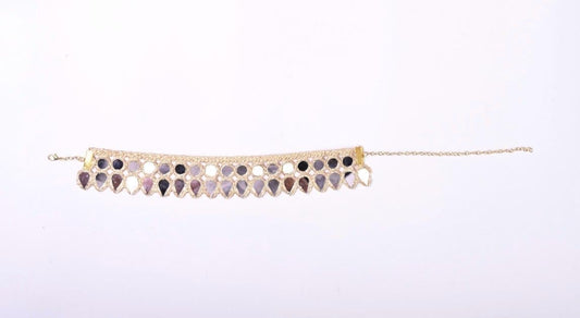Handmade Mirror Choker Necklace Gold Embroidered