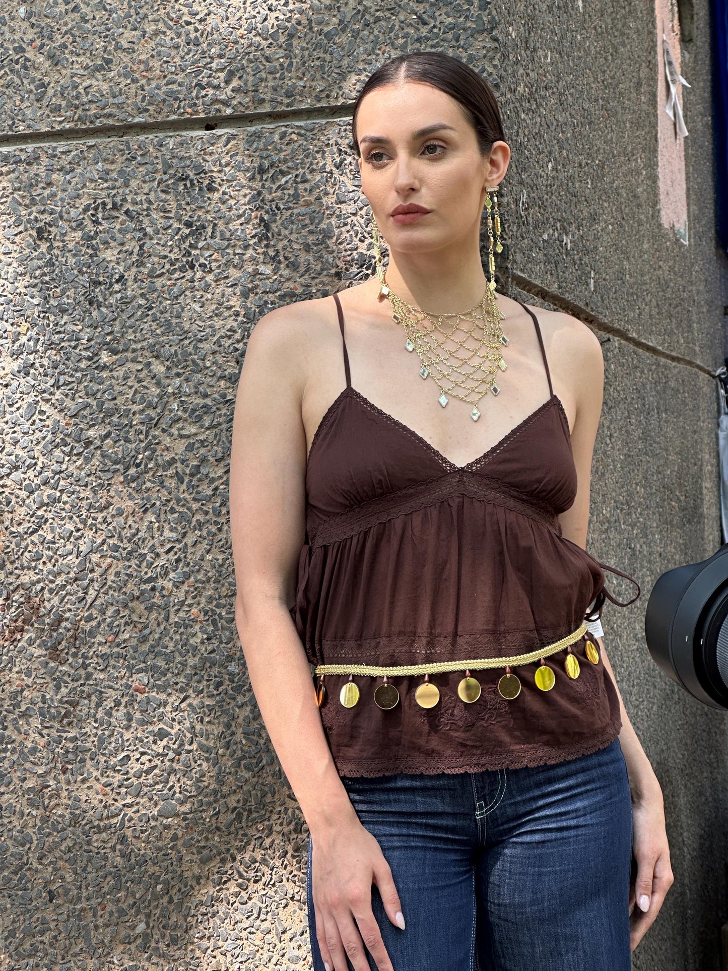 Statement Mirror Choker Necklace Layered Gold