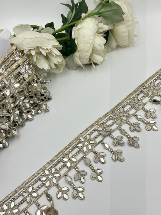 Light Gold Mirror Lace Trim Saree Border Trim