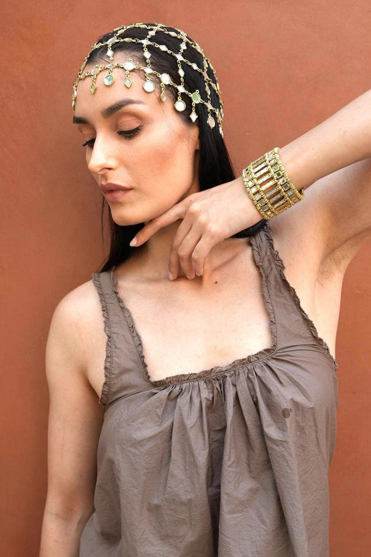 Gold Mirror Head Chain Boho Bridal Headpiece Festival Hair Jewelry