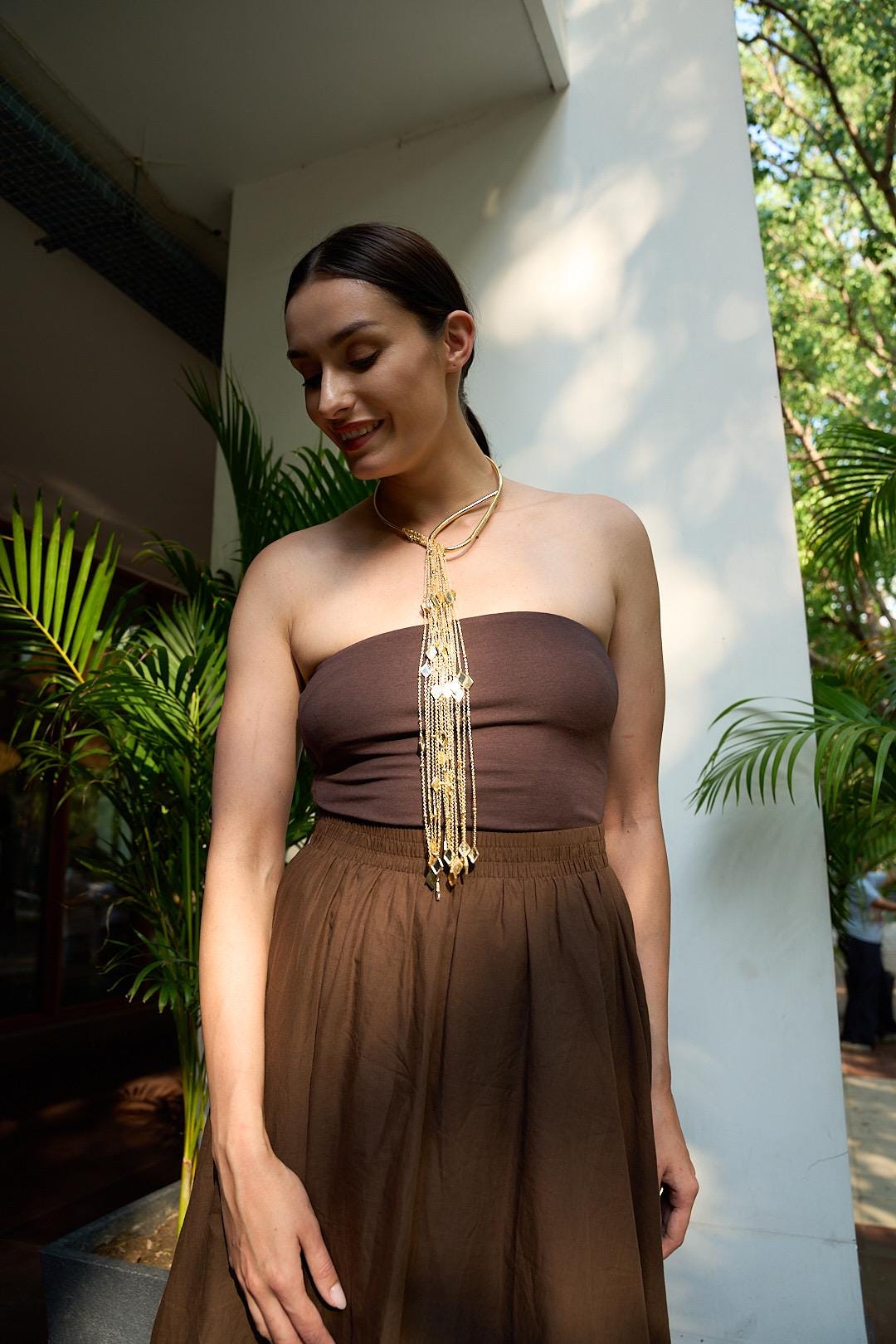 Gold Statement Tassel Necklace Long Beaded Lariat Wrap