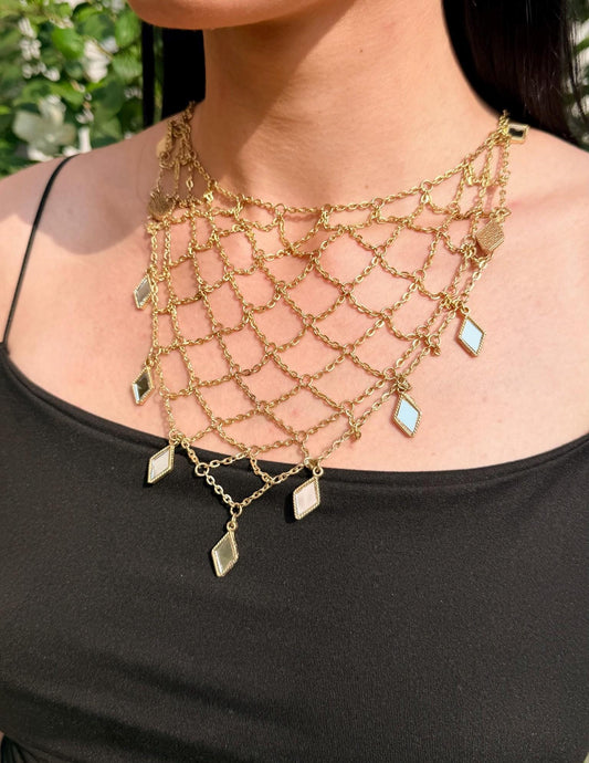 Statement Mirror Choker Necklace Layered Gold