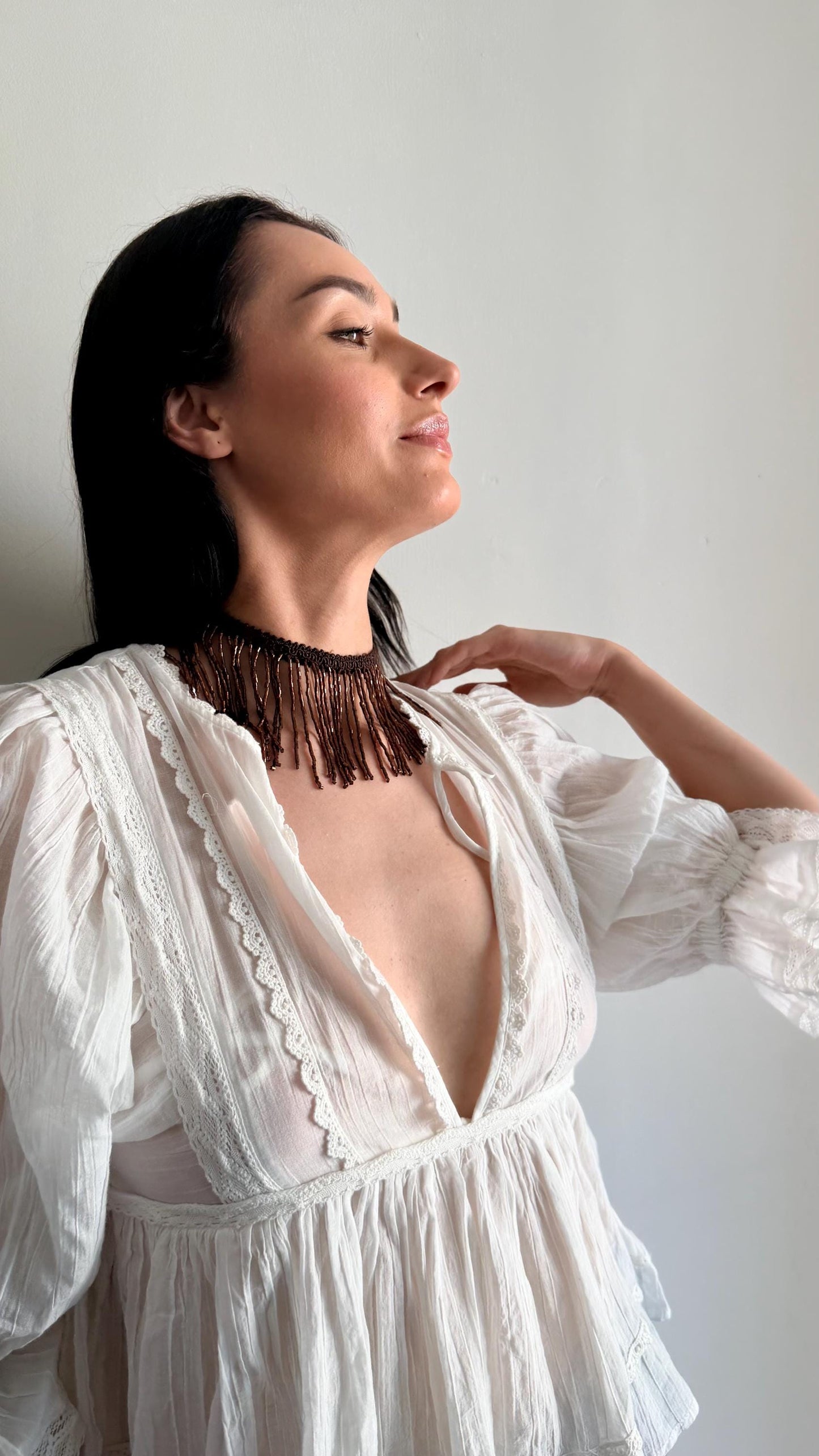 Handmade Beaded Tassel Choker Layered Necklace