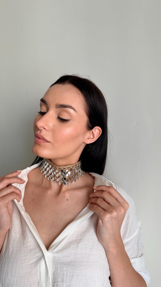 Gold Mirror Cascading Choker Necklace