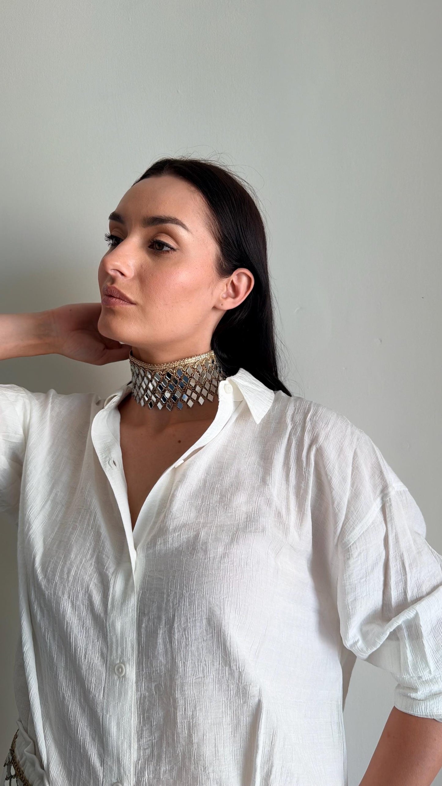 Gold Mirror Cascading Choker Necklace