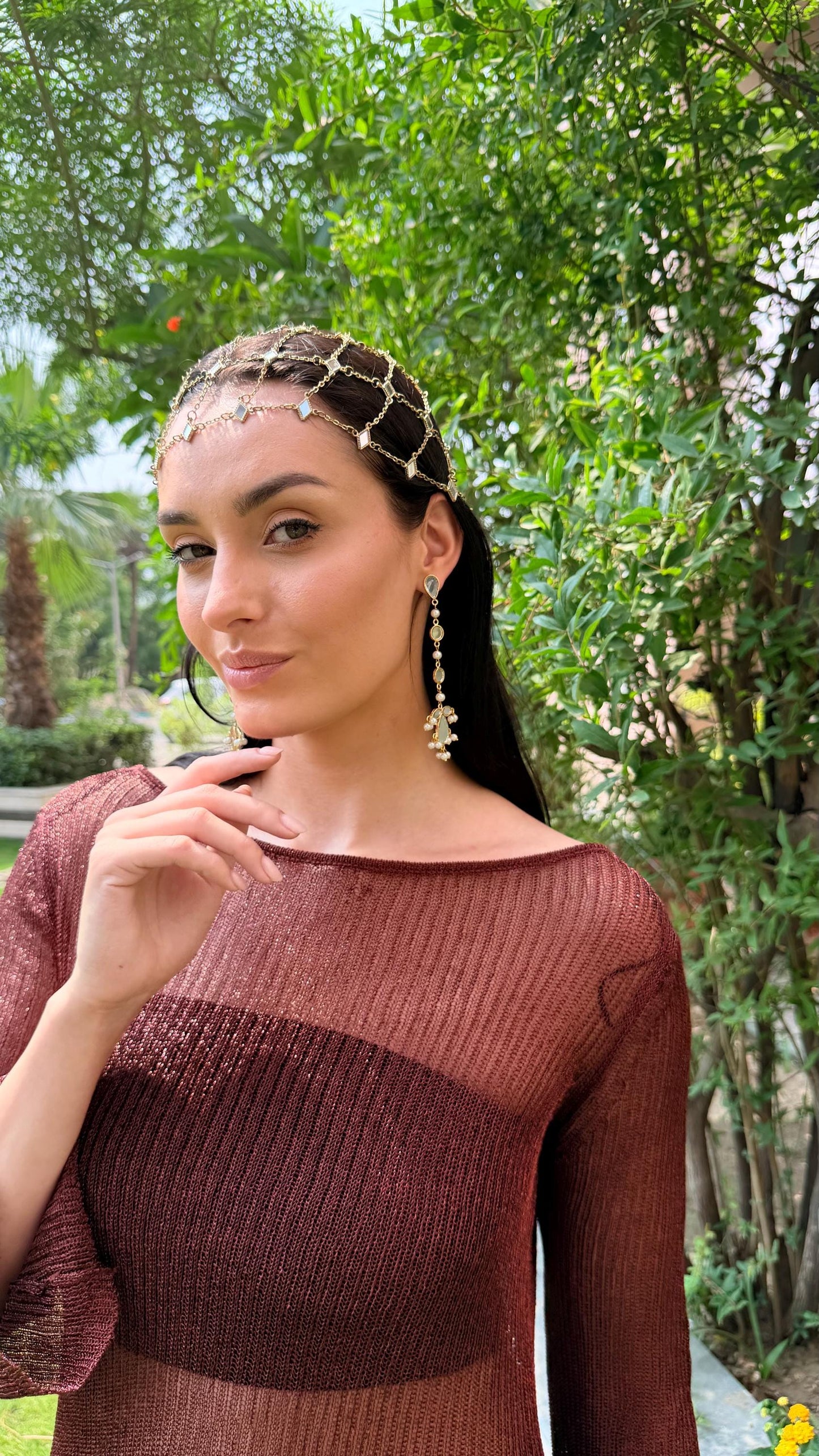 Gold Teardrop Mirror Earring Handmade Brass Jewelry