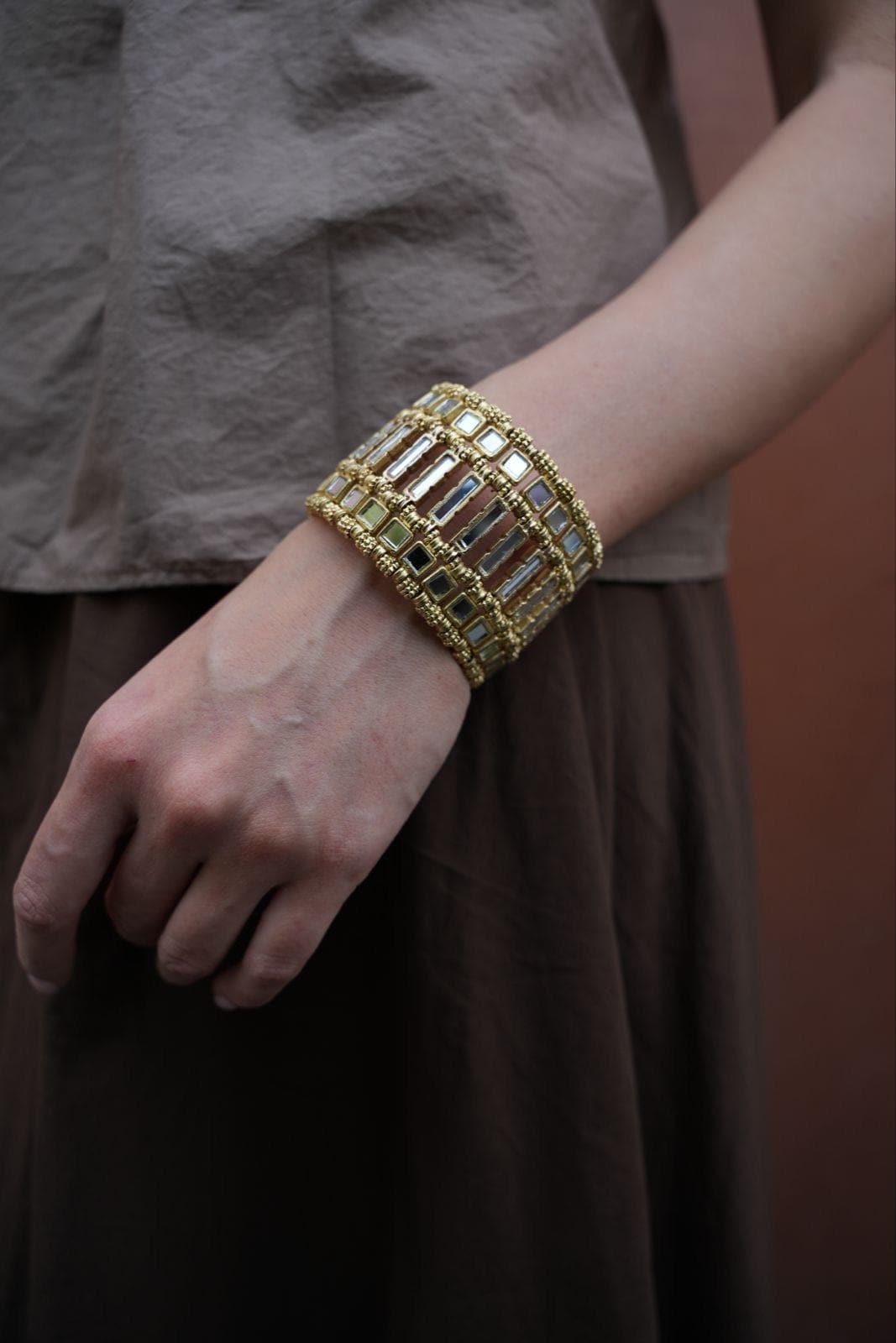 Gold Mirror Cuff Bracelet Handmade Adjustable Open Bangle