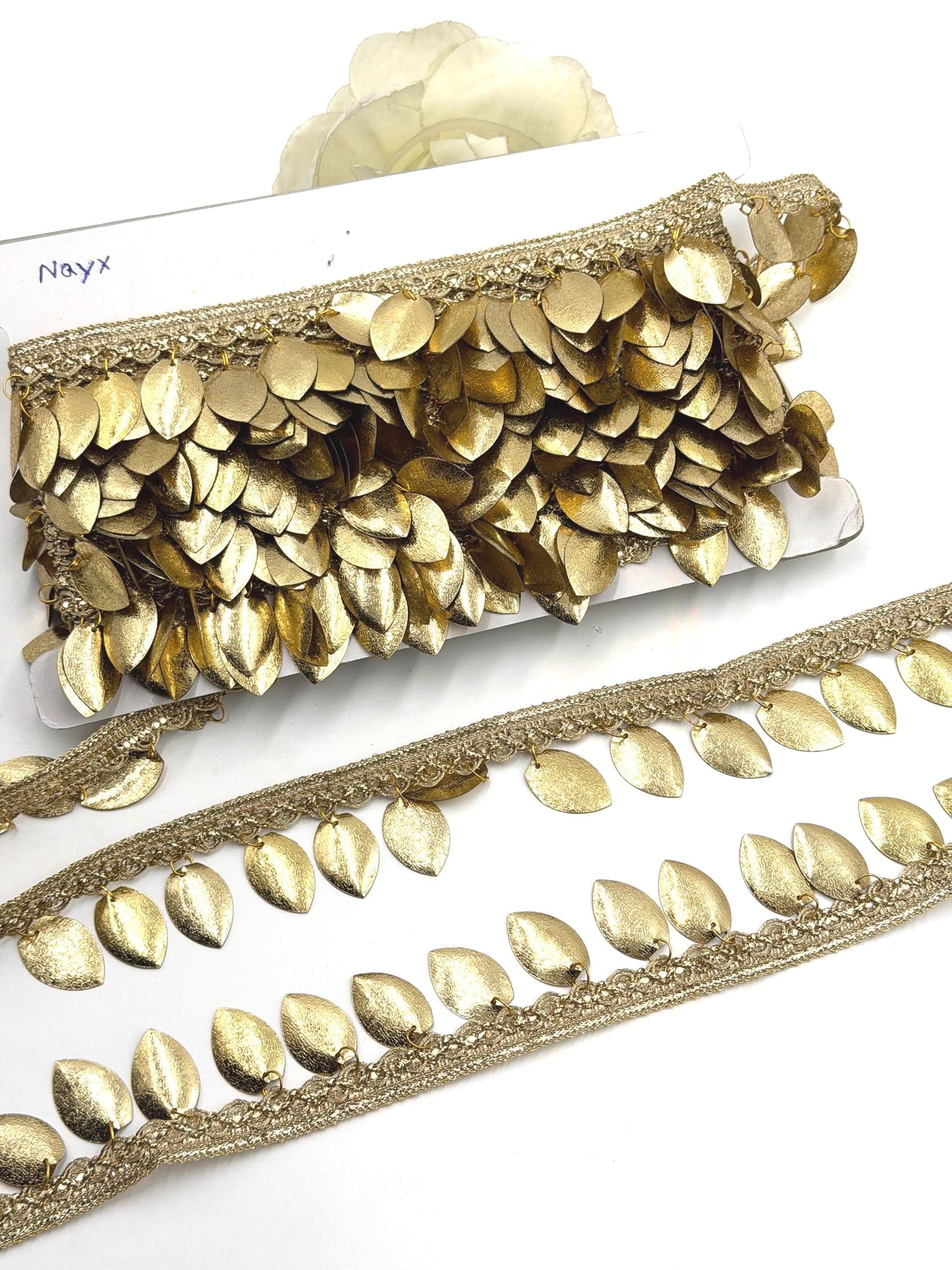 Golden Leaf Jhalar Lace Trim Metal Fringe Border Tassel