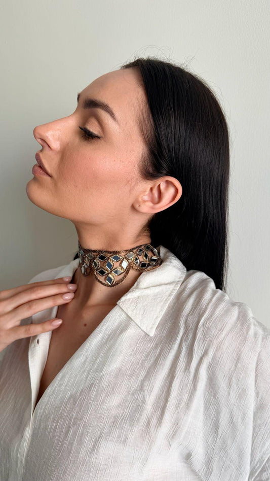 Handmade Mirror Embroidered Choker Necklace