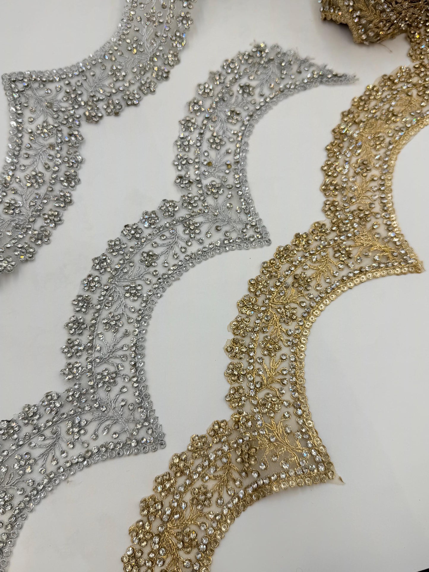 Bridal Neckline Trim Rhinestone Embroidered Lace