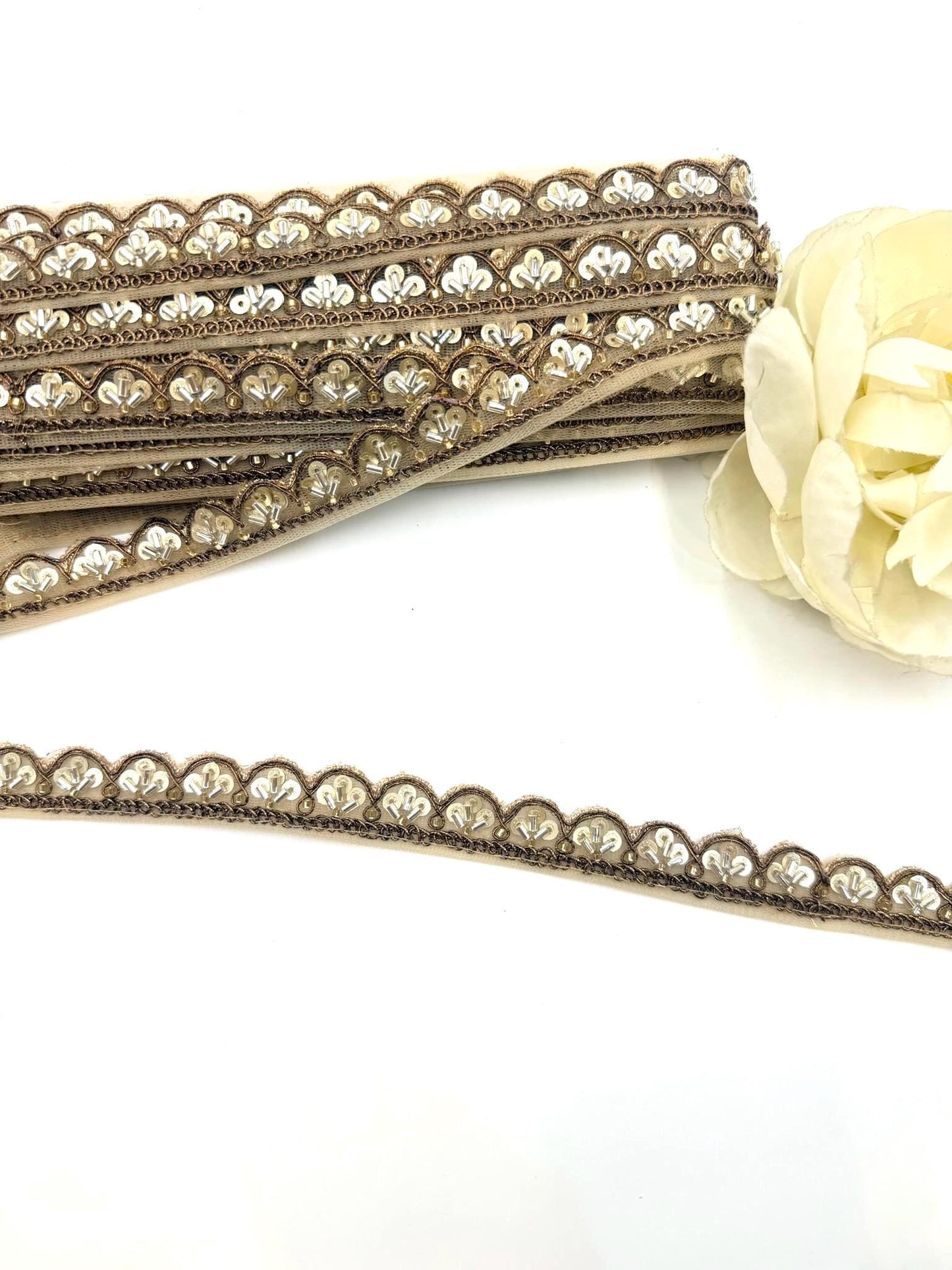 Hand Embroidered Sequin Lace Trim