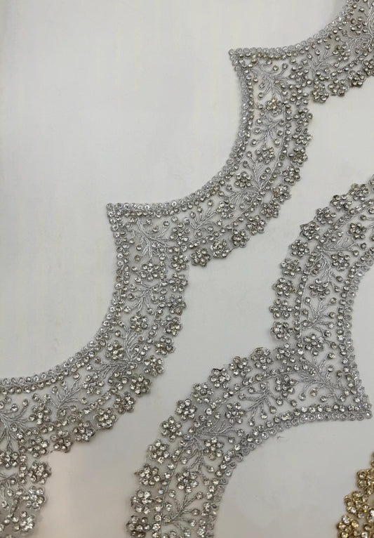 Bridal Neckline Trim Rhinestone Embroidered Lace