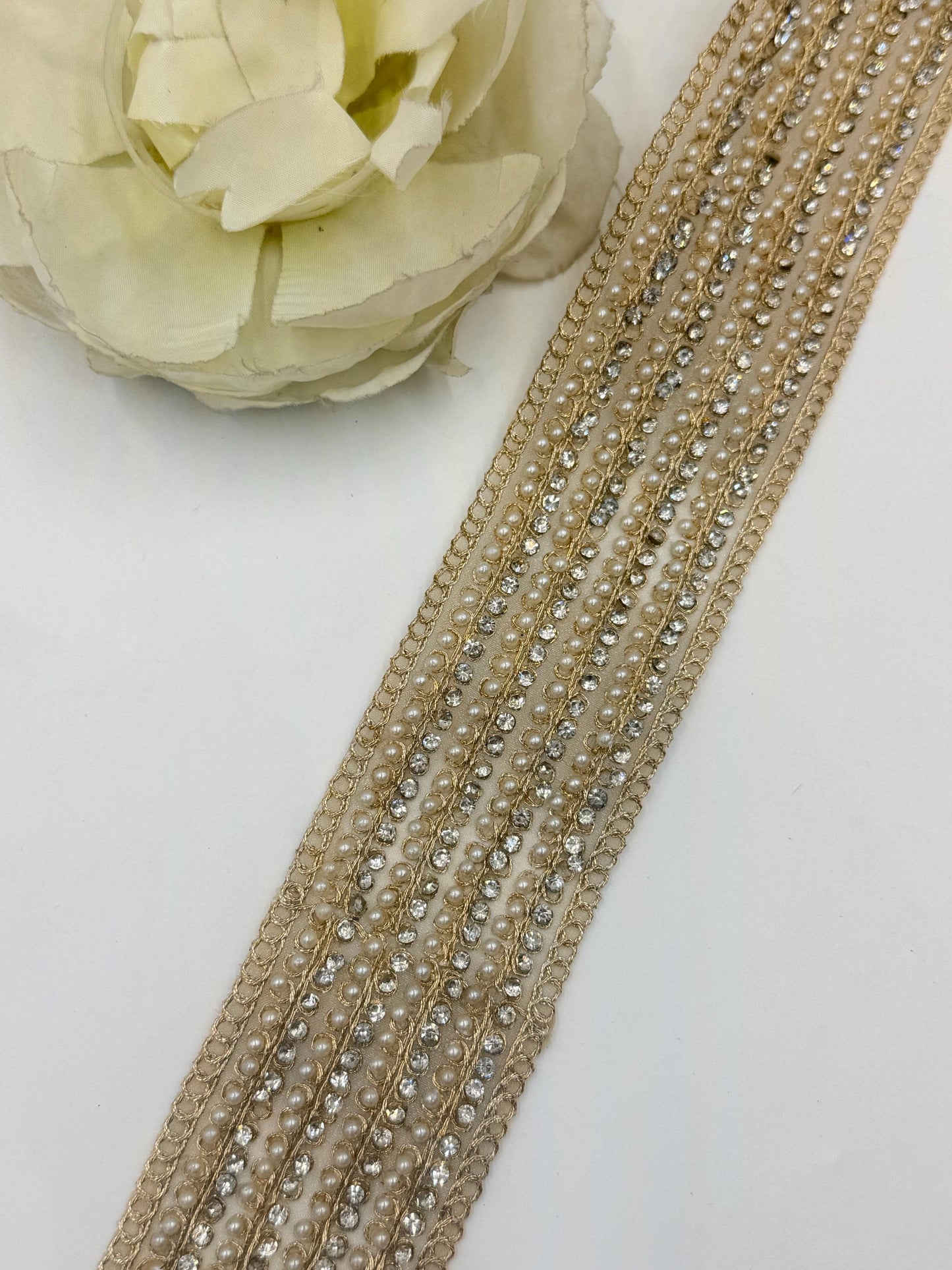 Pearl Rhinestone Bridal Trim Lace