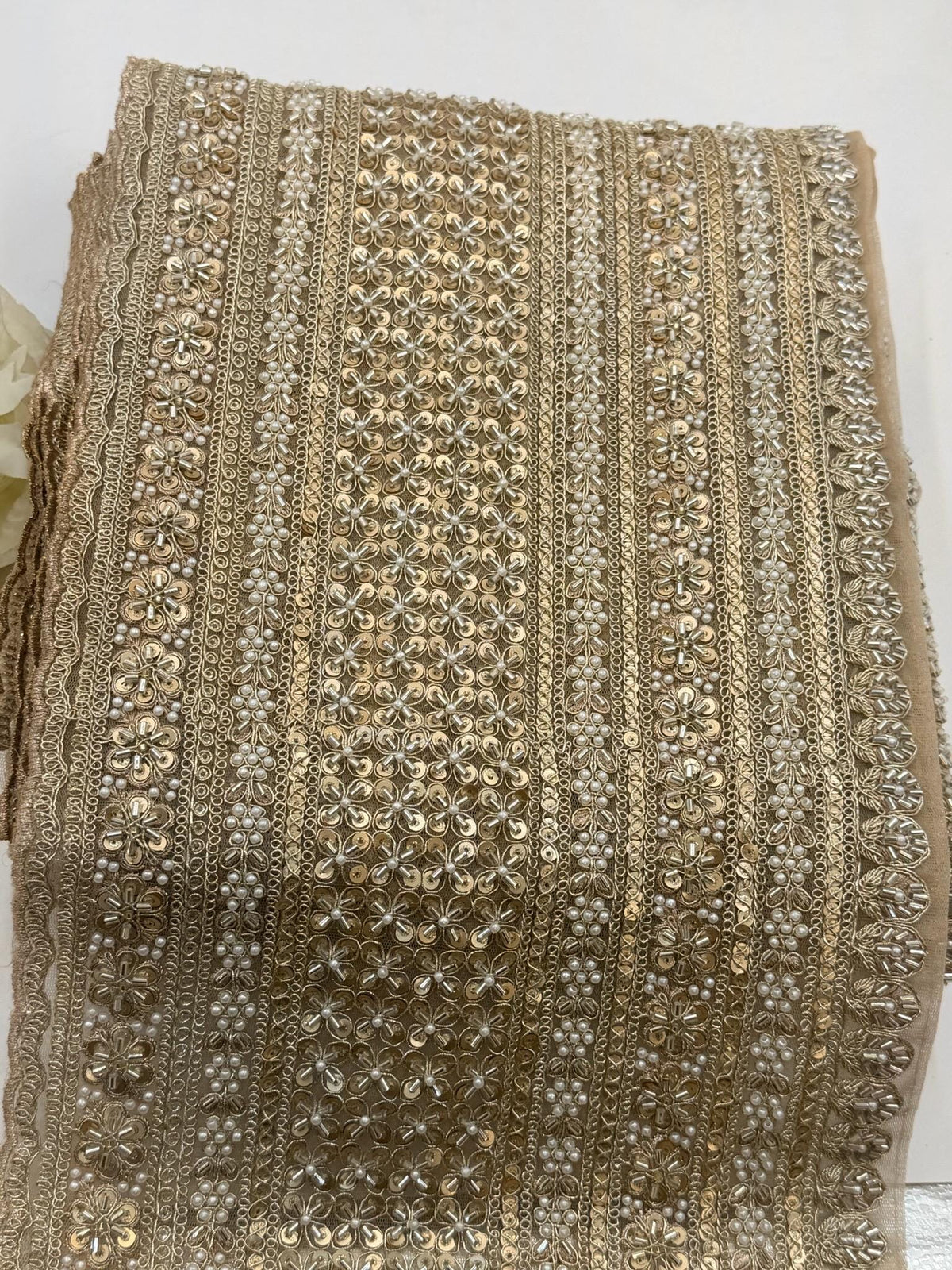 Champagne Gold Beaded Lace Trima