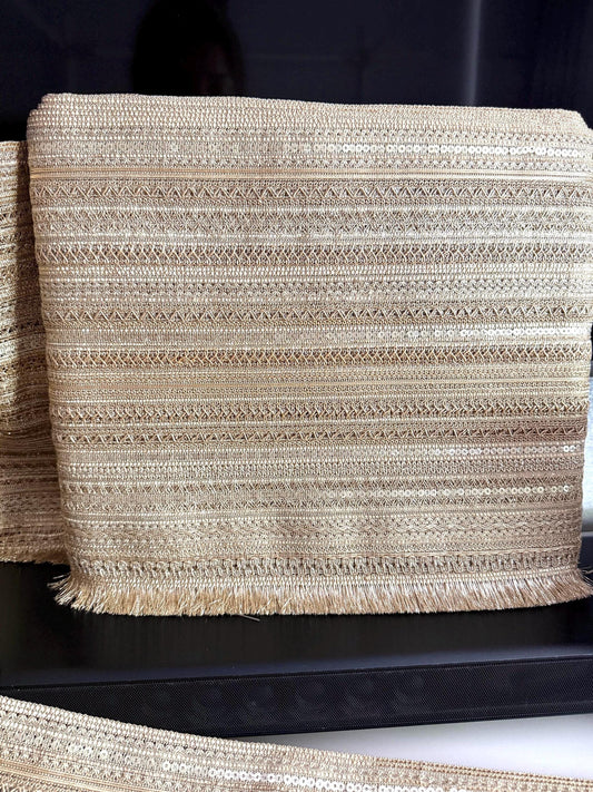 Extra Wide Gold Embroidered Fringe Trim