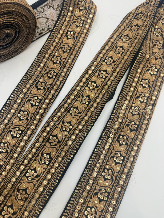 Hand Embroidered Zari Trim Sequin Floral Border