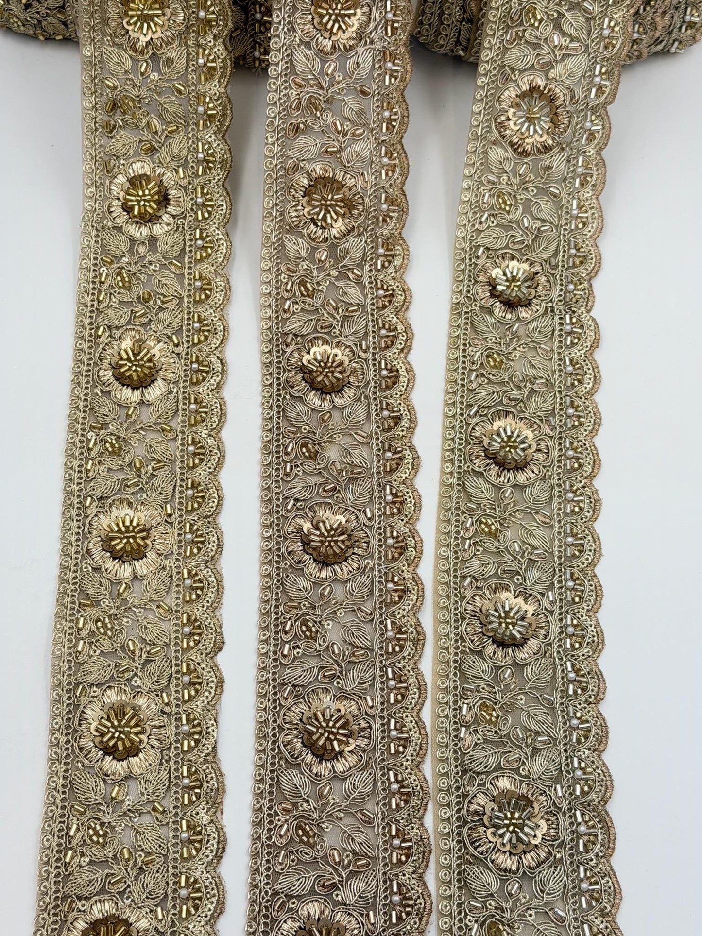Antique Gold Floral Embroidered Trim
