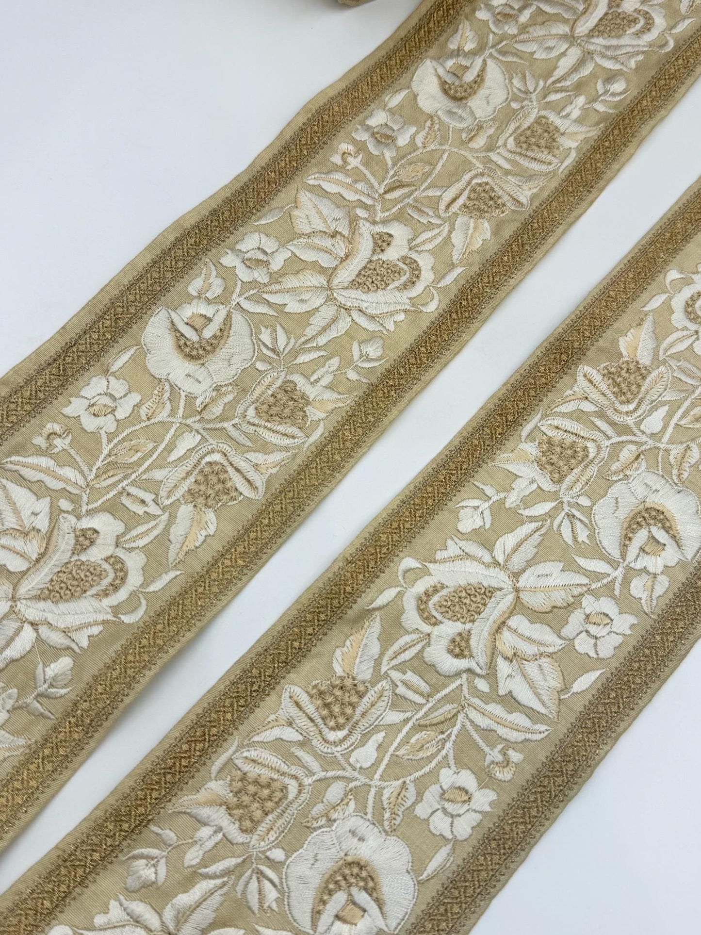 Black Gold Floral Embroidered Trim Designer Bridal Ribbon