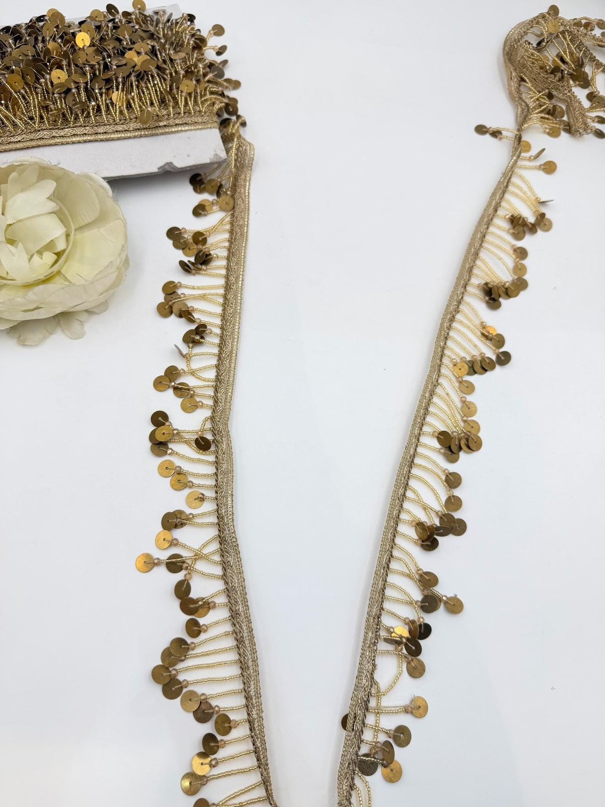 Gold Coin Fringe Trim: Metallic Sequin