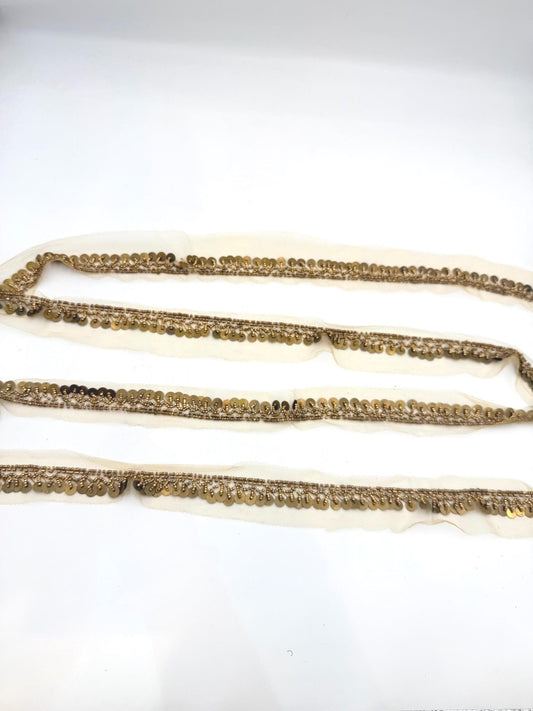 Vintage Gold Dabka Trim – Zardozi Sequin Bead Ribbon