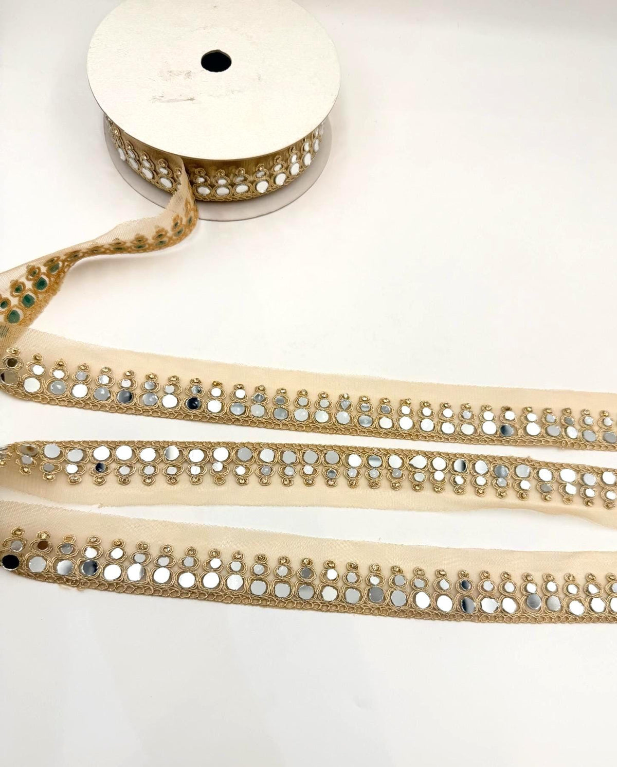 Mirror Work Trim by the Yard, Beaded Shisha Ribbon