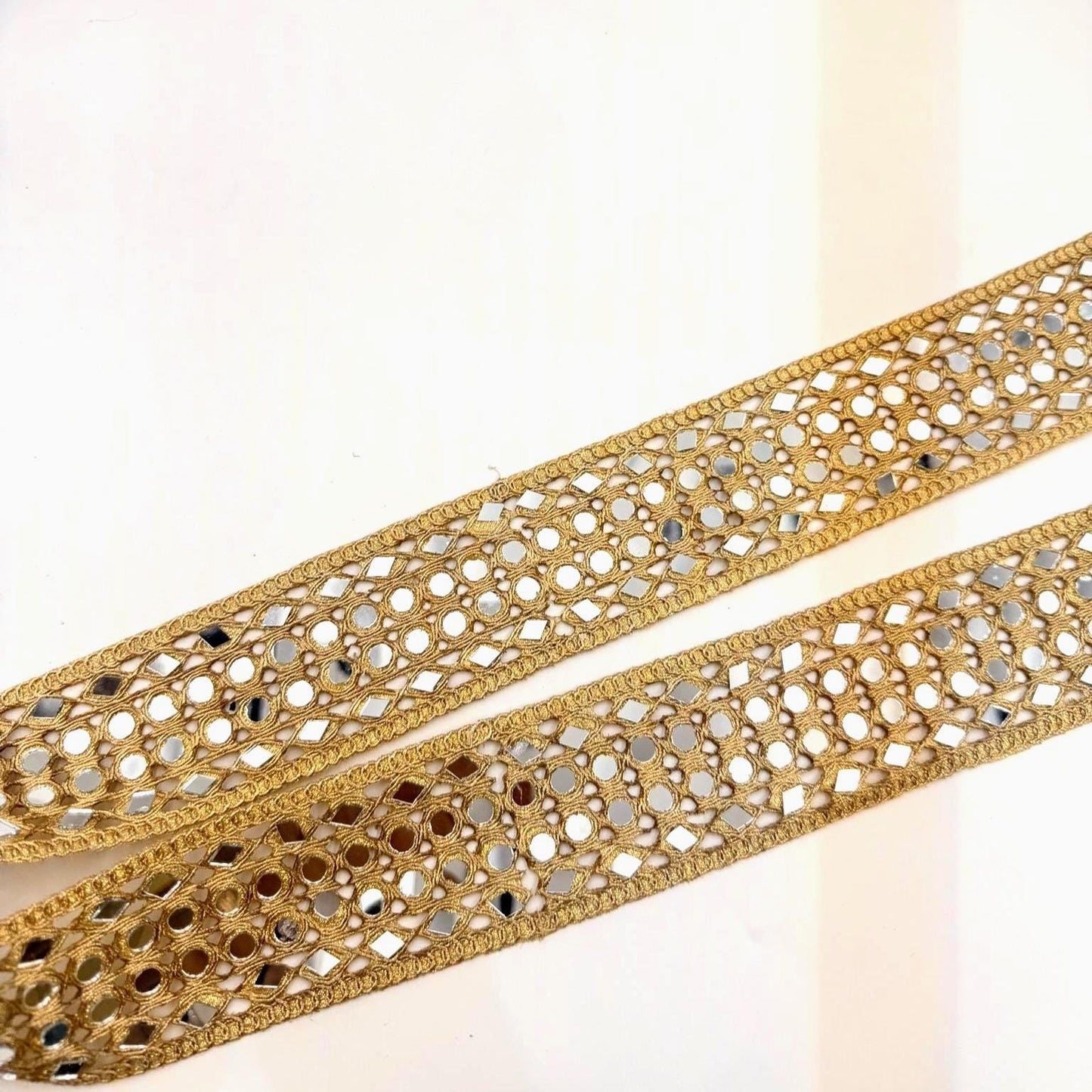 Gold Mirror Trim Ribbon Mirror Embroidered Jute Braid