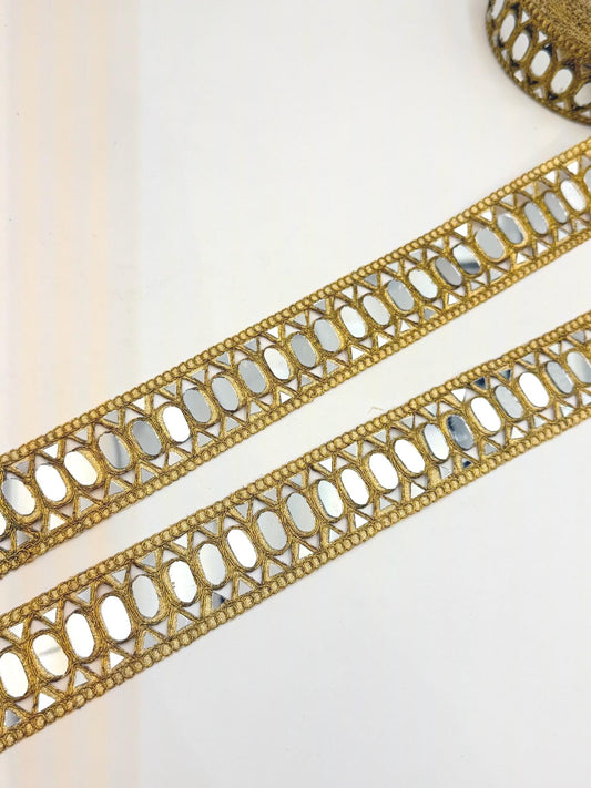 Oval Mirror Trim Ribbon Gold Triangle Lattice Border