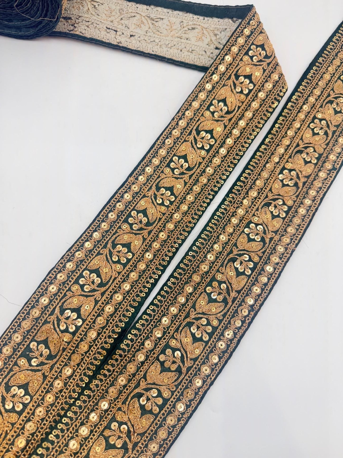 Hand Embroidered Zari Trim Sequin Floral Border