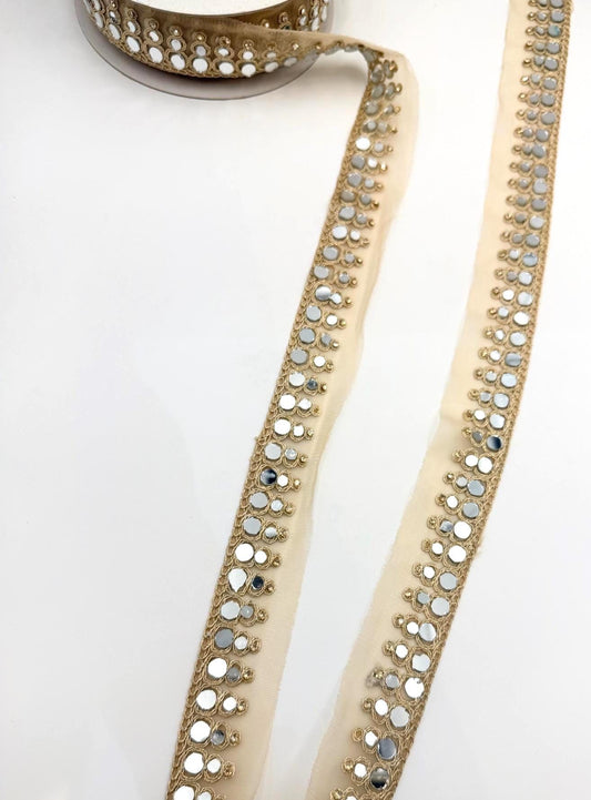 Mirror Work Trim by the Yard, Beaded Shisha Ribbon