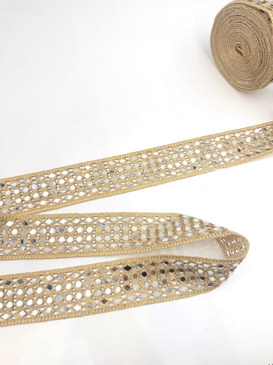 Gold Mirror Trim Ribbon Mirror Embroidered Jute Braid