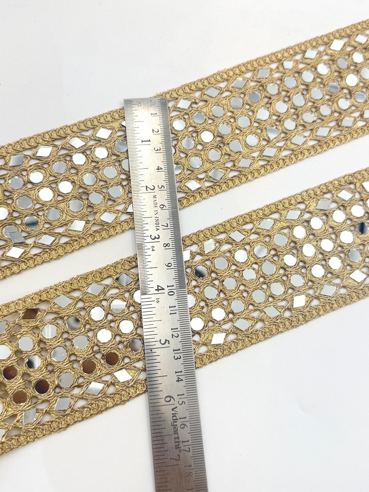 Wide Mirror Lattice Trim Dense Gold Mirror Ribbon