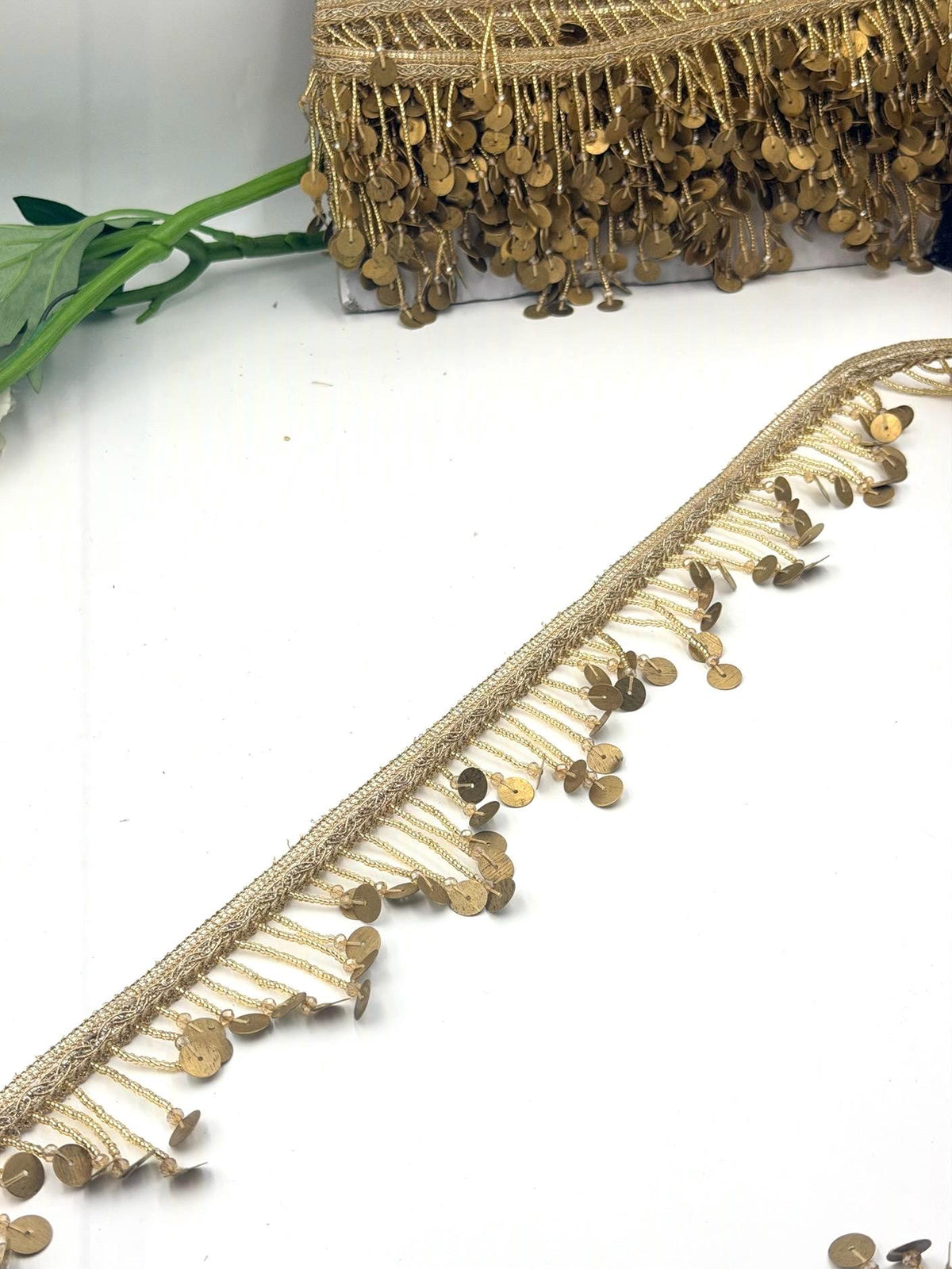 Antique Gold Coin Fringe Trim,m Metallic Tassel