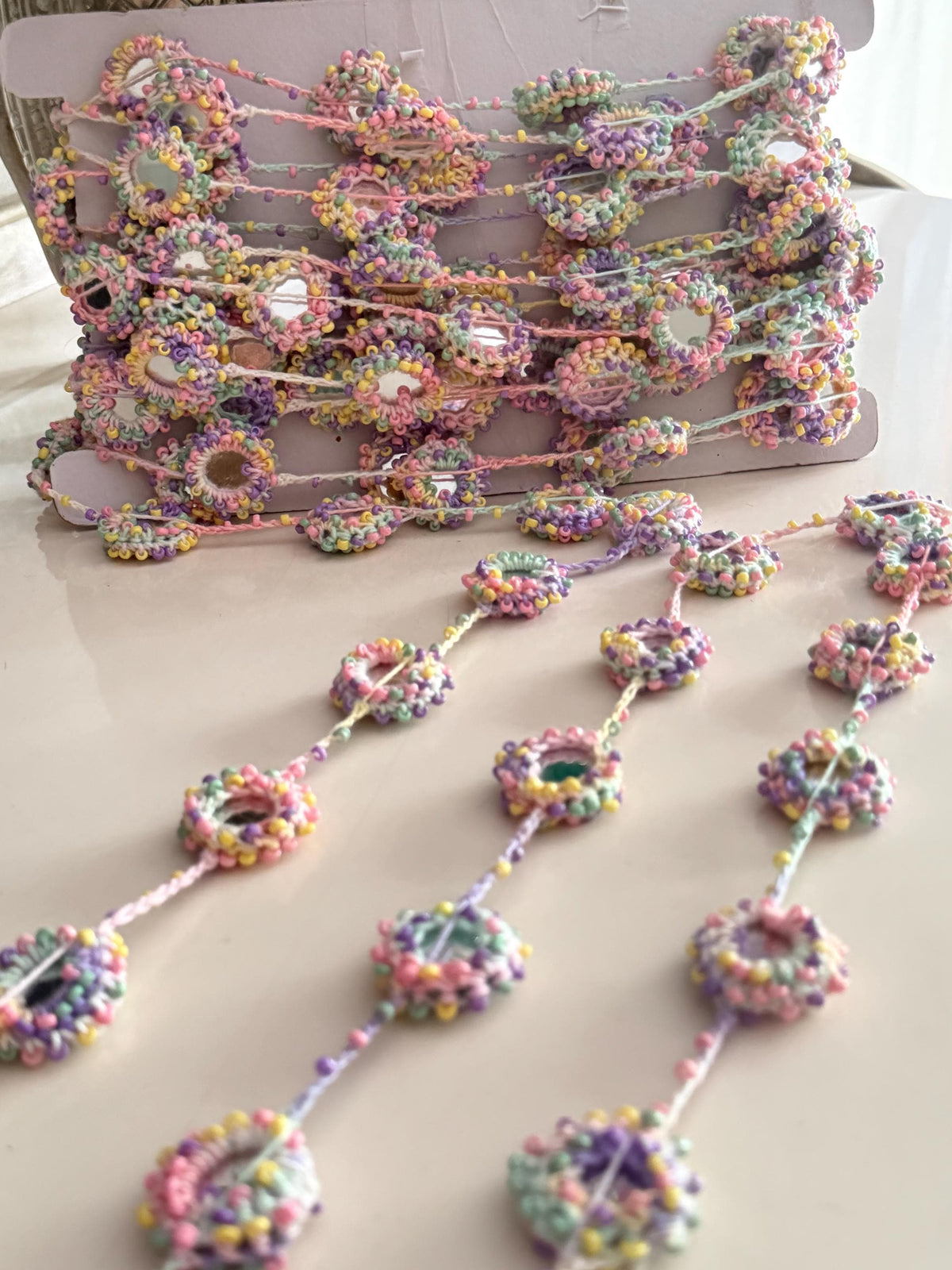 Pastel Crochet Beaded Lace Trim