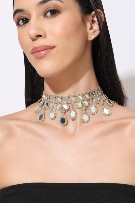 Boho Mirror Choker Necklace Belt Combo Handmade Statement Festival Jewelry Ethnic Fusion Collar for Wedding Dance Party Music Festival Looks