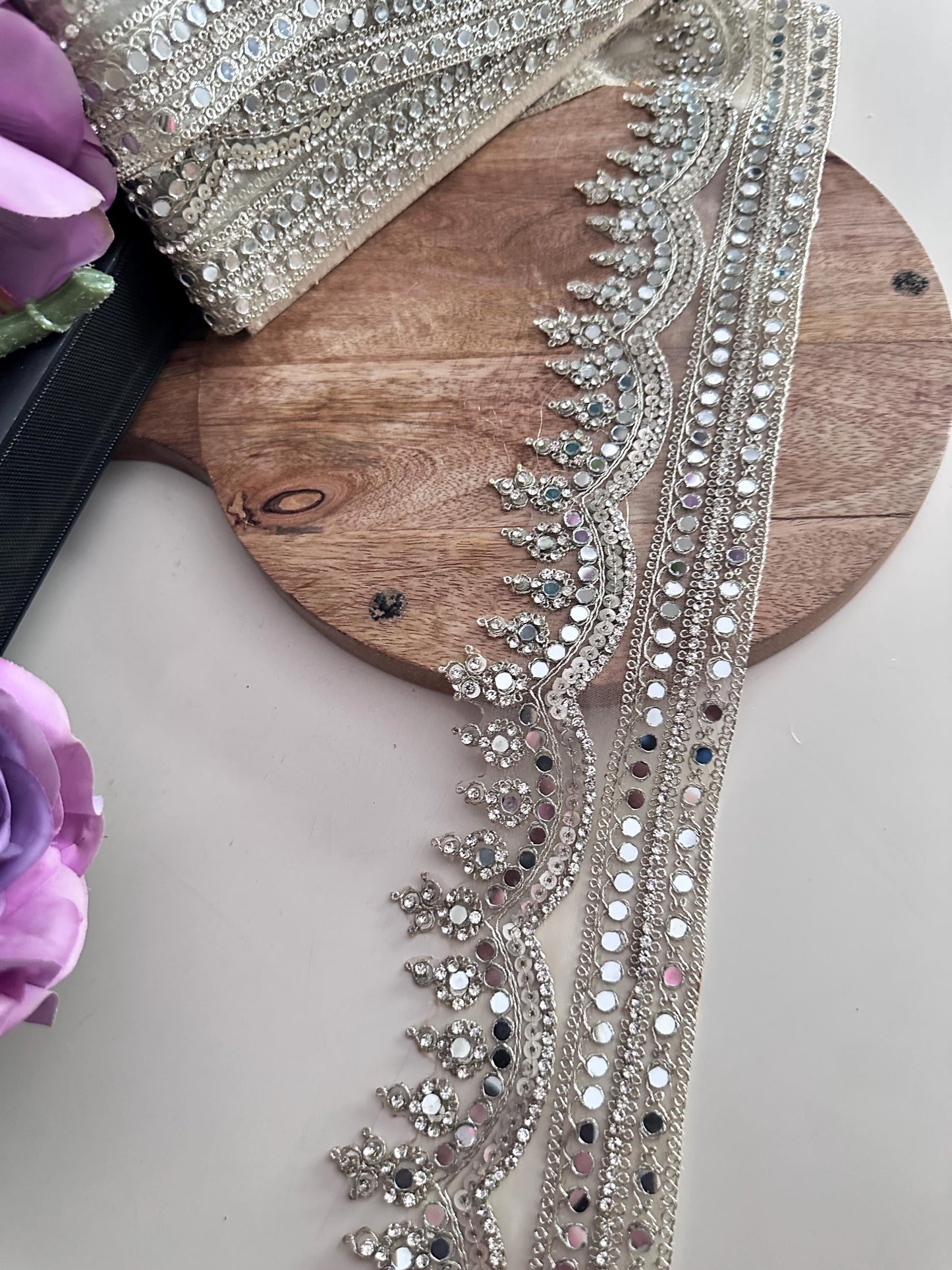Luxury Mirror Work Gold Trim for Bridal Gown  Lehenga Saree Dupatta Sequin Embroidered Indian Lace Border for Wedding Dress Blouse DIY Craft