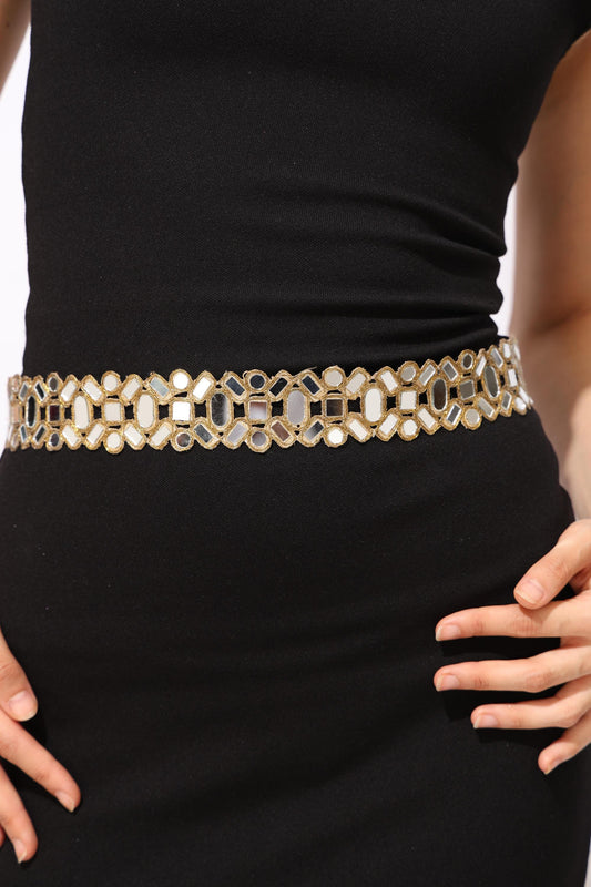 Antique Mirror Crystal Waist Belt Embellished Jewelry Belt for Saree, Gown & Festive Wear