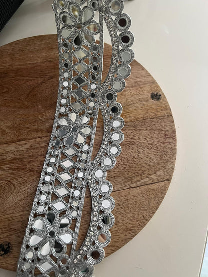 Silver Mirror Lace Choker – Heart Mirror Bridal Ribbon – Boho Festival Trim – Rave Outfit Accessory – Costume Jewelry by Yard