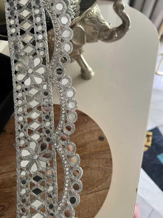 Silver Mirror Lace Choker – Heart Mirror Bridal Ribbon – Boho Festival Trim – Rave Outfit Accessory – Costume Jewelry by Yard