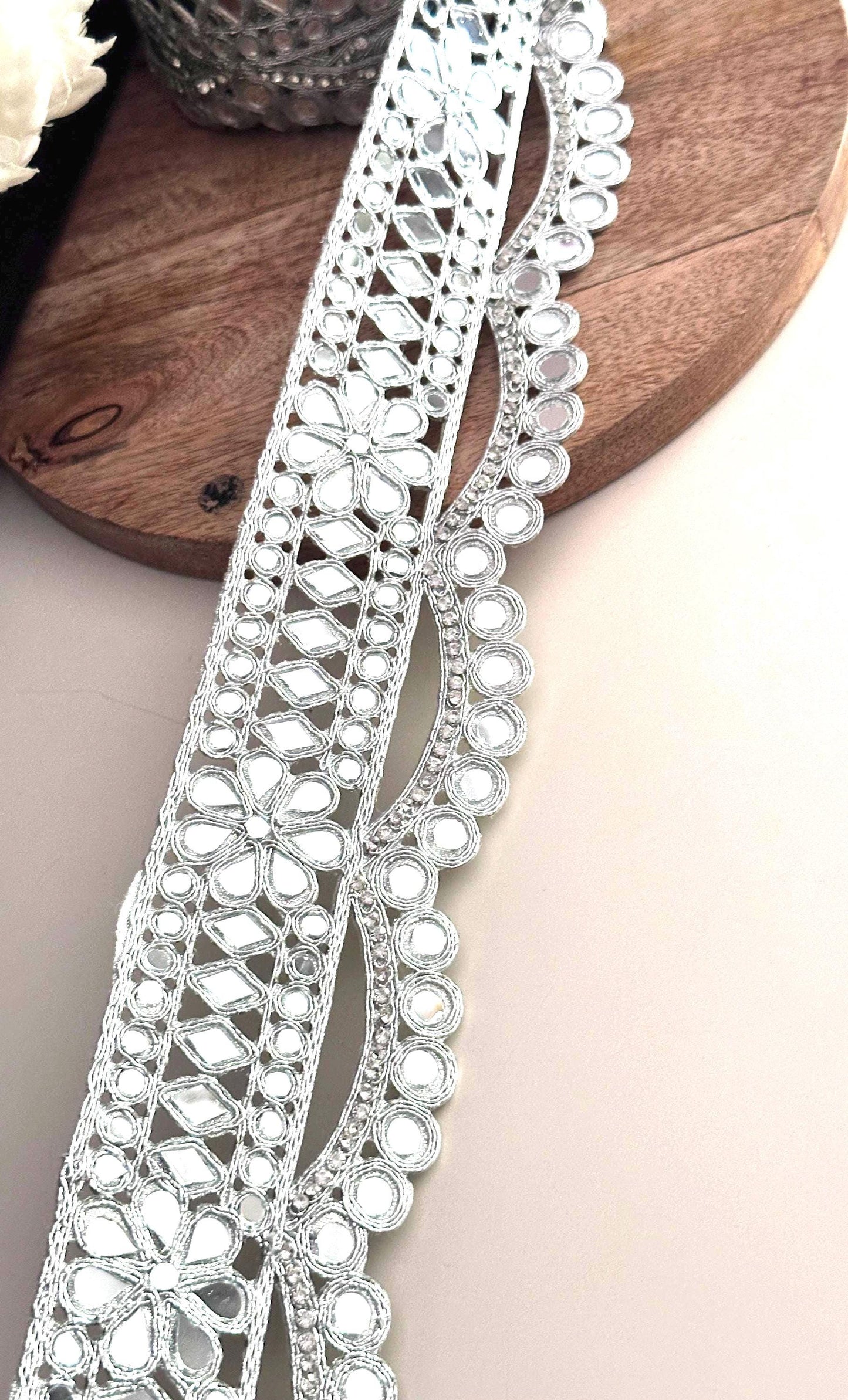 Crystal Zircon Lace Trim Silver