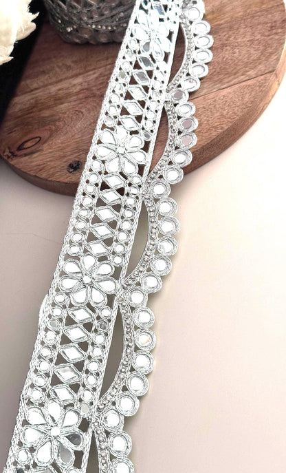 Crystal Zircon Lace Trim Silver