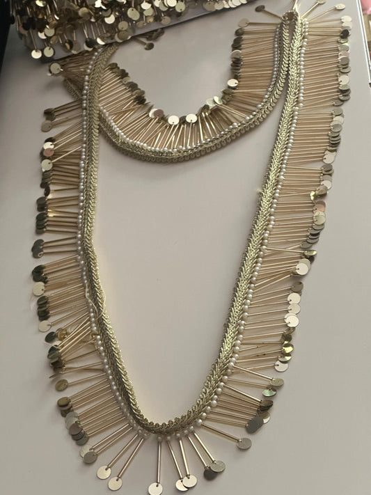Gold Sequin Pearl Fringe Trim for Costume Dress Handmade Jewelry Lace Belly Dance Festival Wear DIY Craft & Bridal Decor Boho Tassel Lace