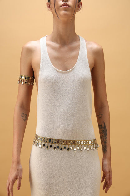 Boho Mirror Crystal Choker Belt Armlet Set for Saree Dress Jumpsuit - Bridal Gold Waist Jewelry Fun Party Accessory Unique Gift For Her