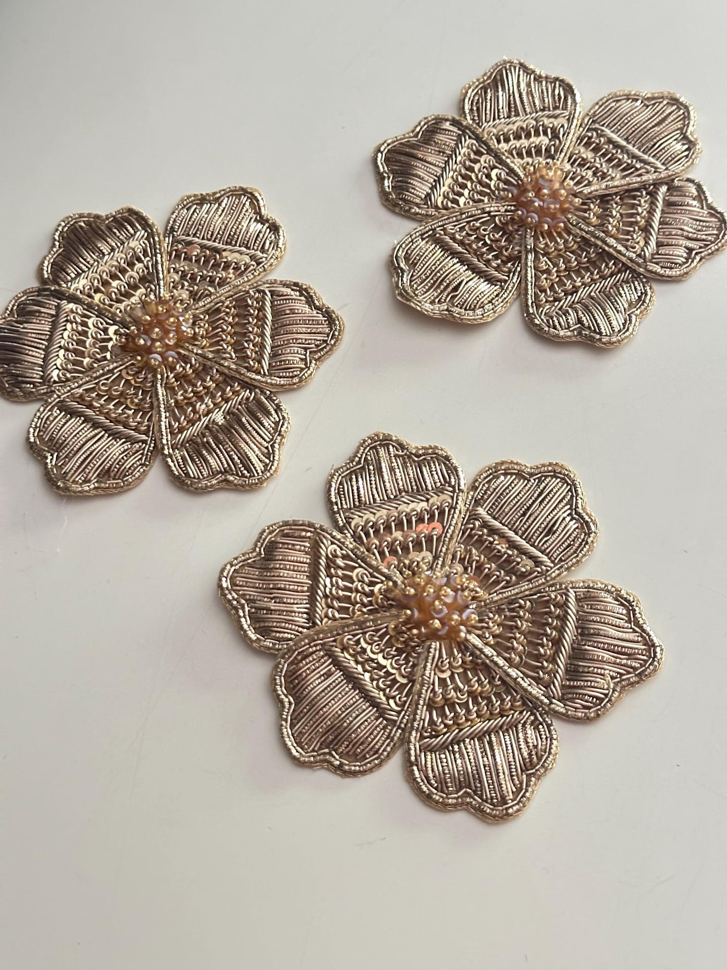Handmade Gold Floral Embroidery Patch Designer Beaded & Metallic Thread Applique for Dress Jackets Sarees Curtains Cushion  Craft Décor