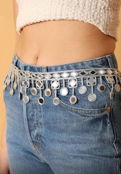 Mirror Work Waist Belt Jewelry Silver
