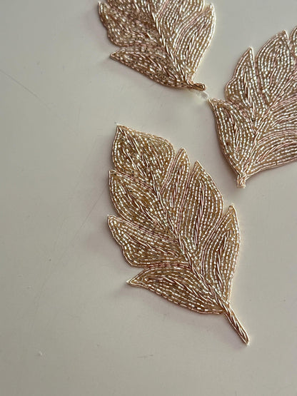 Handmade Beaded Leaf Patch Applique Embroidered Gold Leaf Sew on Patch for Wedding Dress Gown T-shirt Jackets Coat & Craft Embellishment