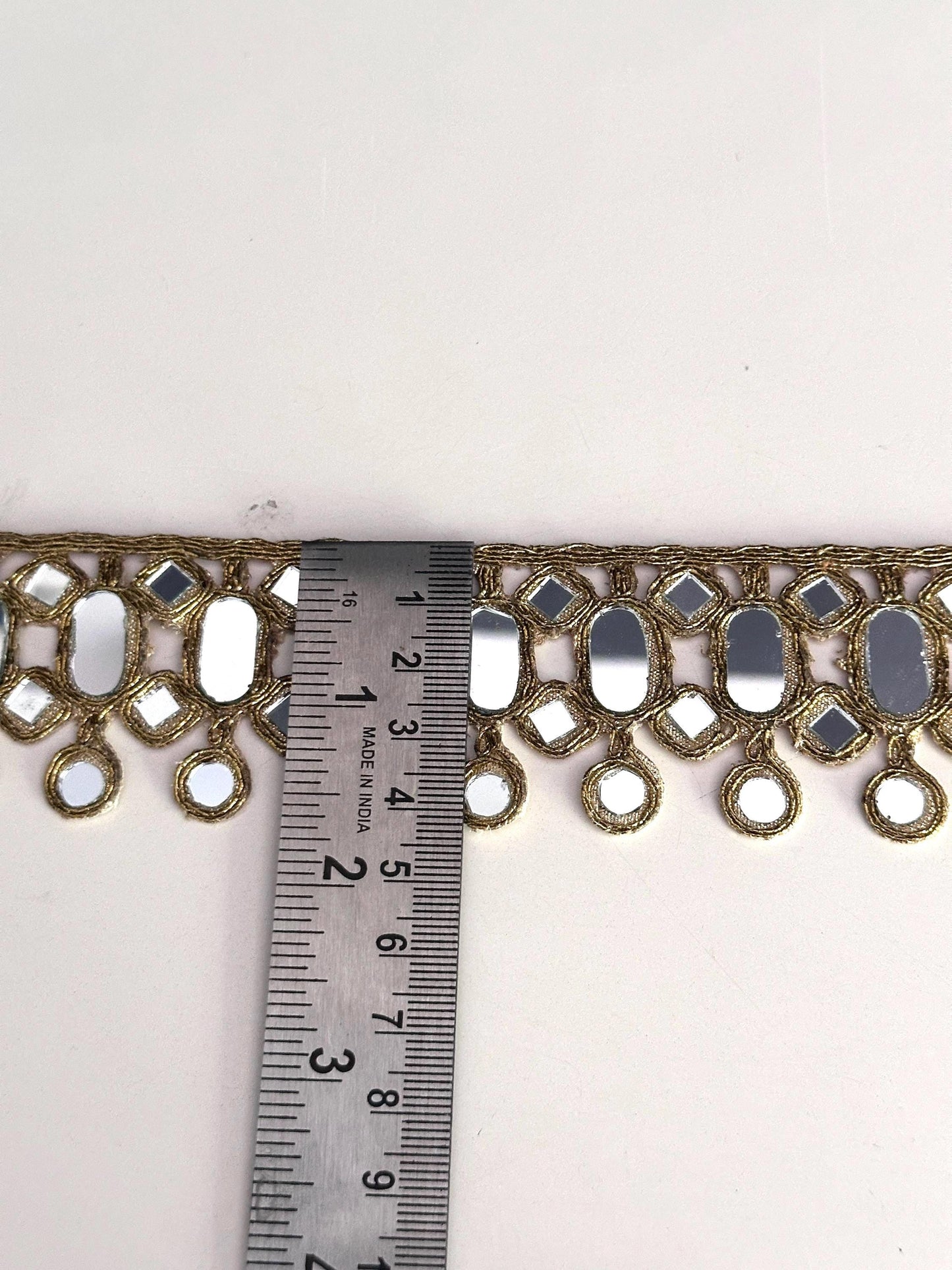 Gold Oval Mirror Lace Trim for Waist Belt Dupatta Costume Design Handcrafted Indian Saree Border Ribbon for DIY Bridal Festival Wear Jewelry