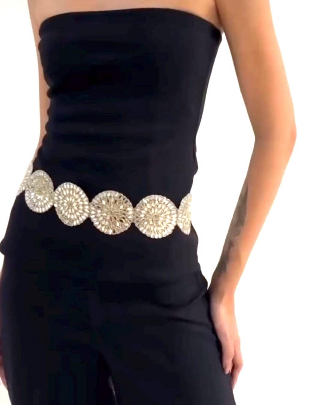 Handmade Mirror Crystal Waist Belt Jewelry Statement Accessory Circular disc Belt for Dress Saree Jumpsuit Fusion Wear