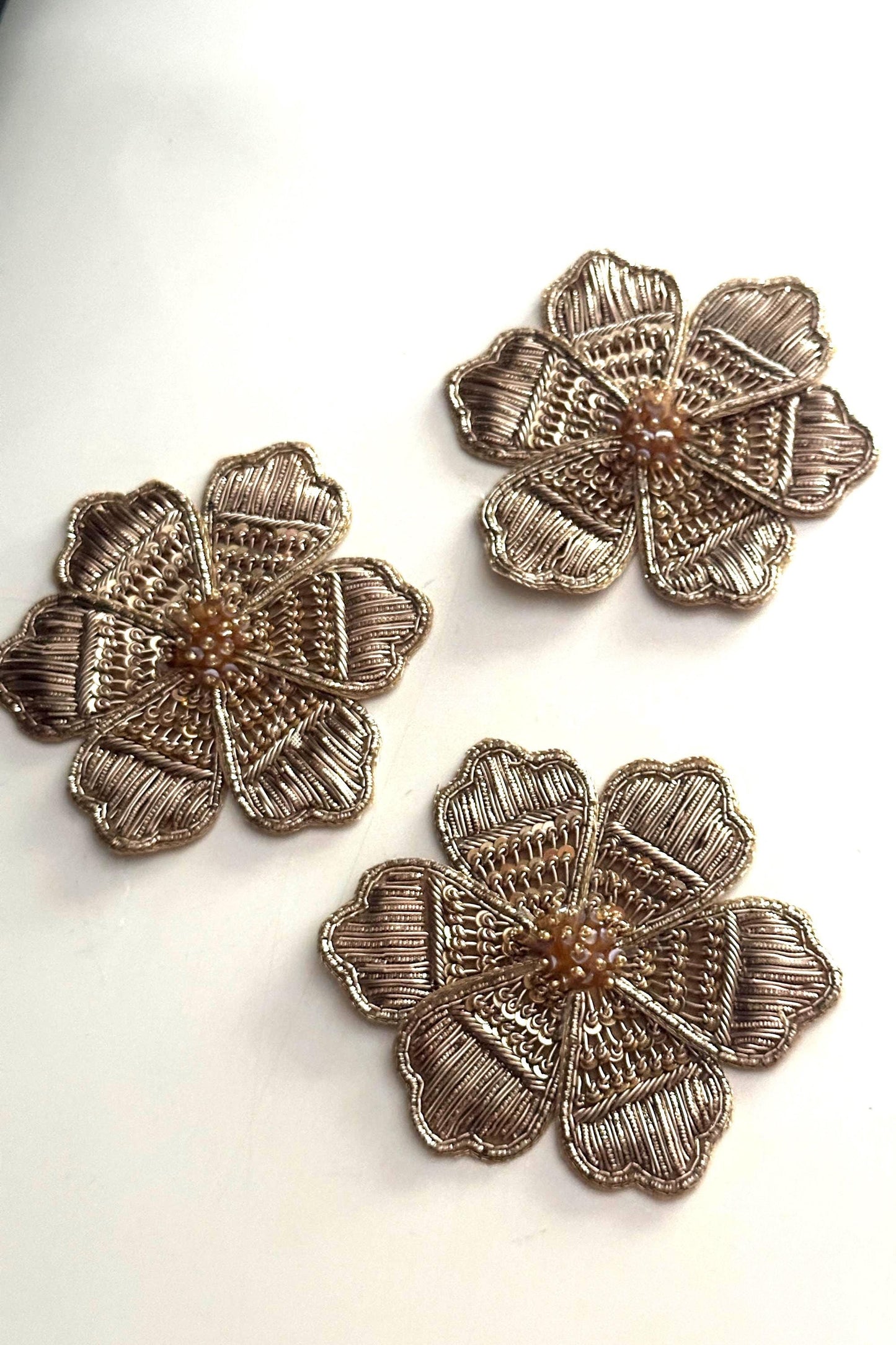 Handmade Gold Floral Embroidery Patch Designer Beaded & Metallic Thread Applique for Dress Jackets Sarees Curtains Cushion  Craft Décor