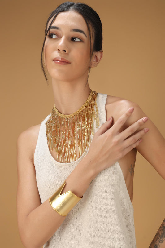 Gold Fringe Lace Choker – Adjustable Ethnic Necklace – Statement Festival Jewelry – Festive Tassel Style Neckpiece for Women